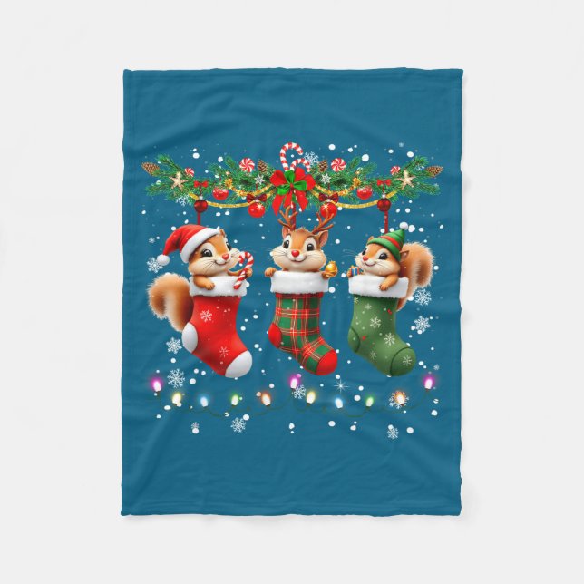 Couverture Polaire Squirrel In Christmas Socks Lights Squirrel Xmas  (Devant)
