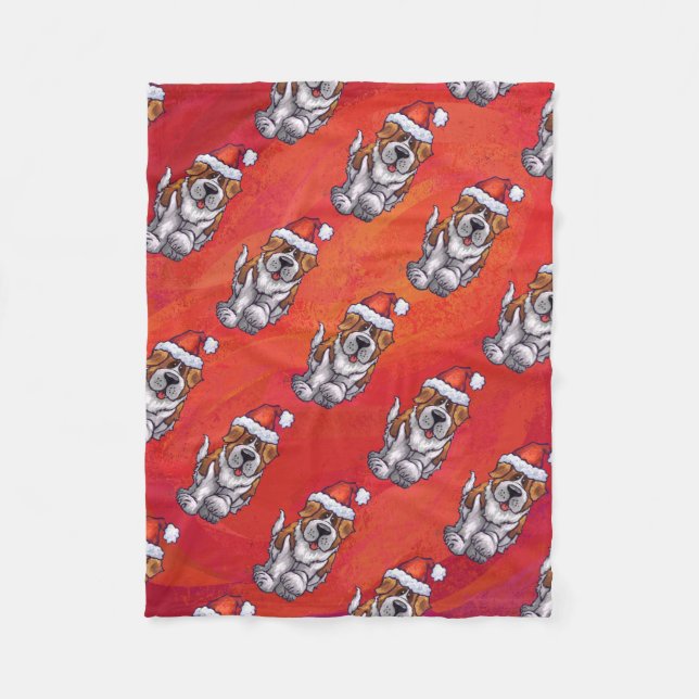 Couverture Polaire St Bernard en Motif Casquette sur rouge (Devant)