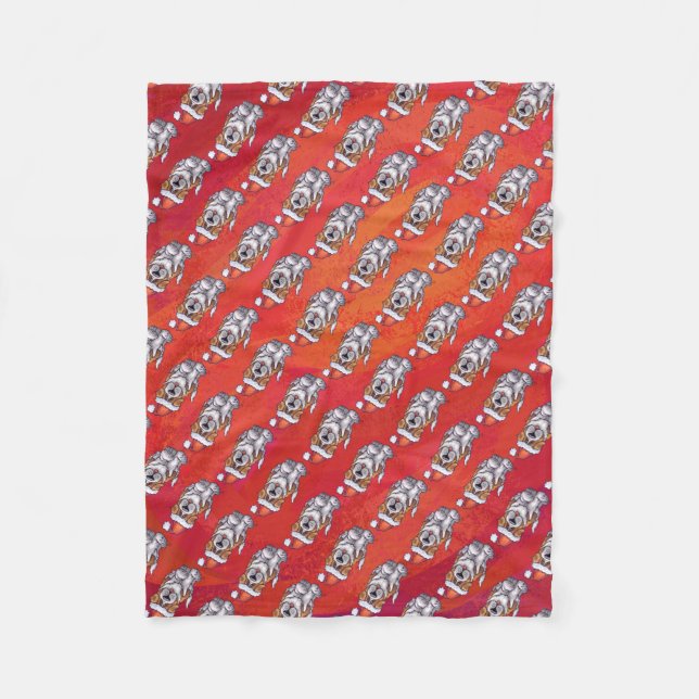 Couverture Polaire St Bernard en Motif Casquette sur rouge (Devant)