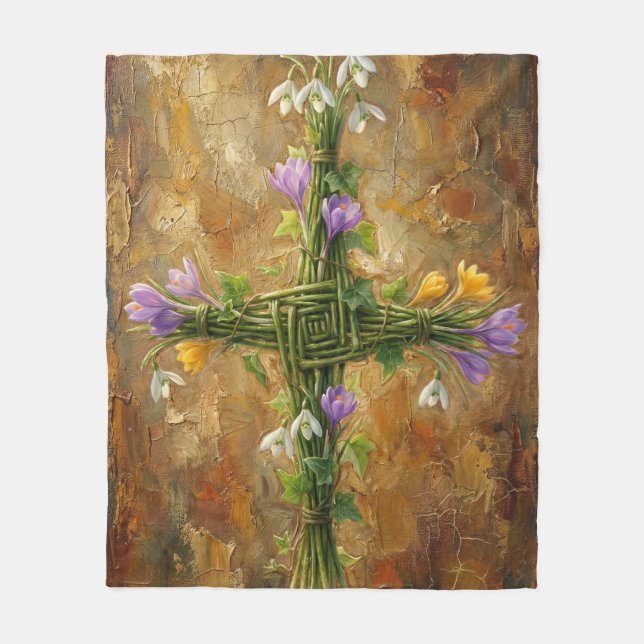 Couverture Polaire St Brigid Cross Green Rushes Crocus Imbolc Art (Devant)