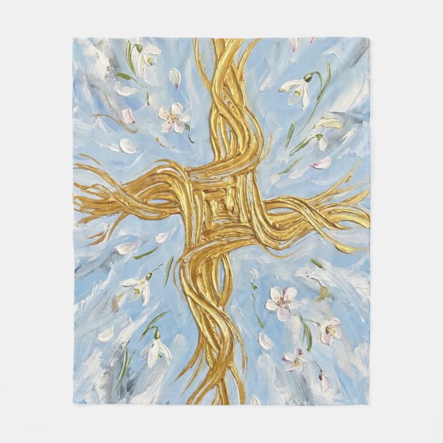 Couverture Polaire St Brigid's Cross Snowdrops Golden Imbolc Art (Devant)