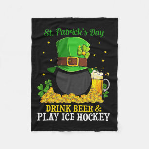 Couverture Polaire St Patrick#39 ; s Jour Boire Bière Jouer Hockey su