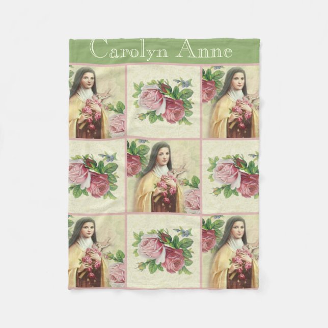 Couverture Polaire St Therese la petite fleur w/red et roses roses (Devant)