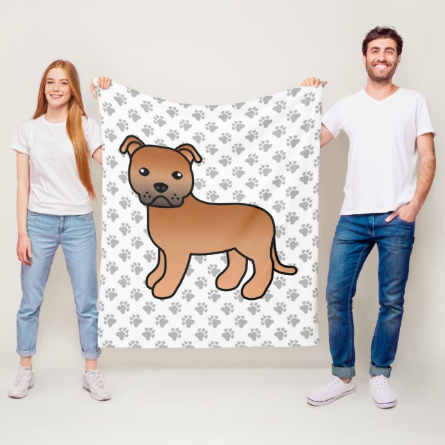 Couverture Polaire Staffie anglais rouge mignon chien de dessin animé (En situation)