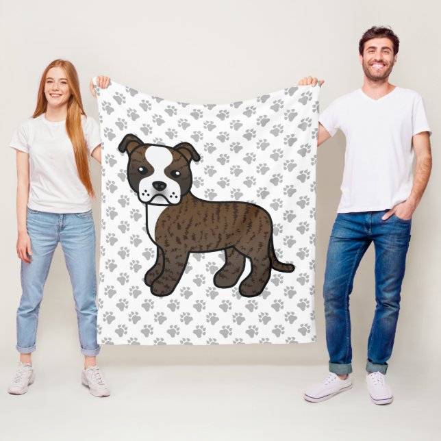 Couverture Polaire Staffie Bringé Et Blanc Chien De Dessin Animé Mign (En situation)