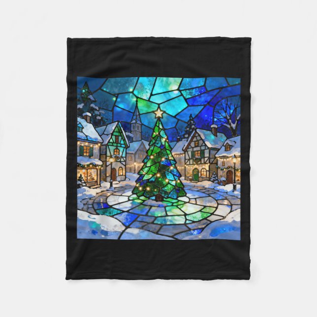 Couverture Polaire Stained Gl Christmas Tree Winter Village Holiday A (Devant)