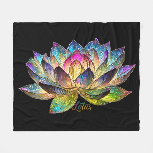 Couverture Polaire Stained Glass Colorful Lotus Flower on Black (Devant (Horizontal))