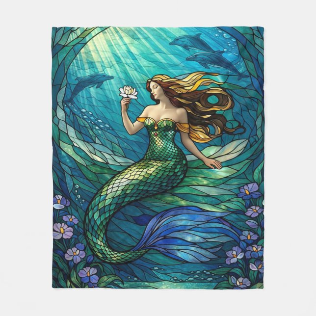 Couverture Polaire Stained Glass Mermaid Art (Devant)