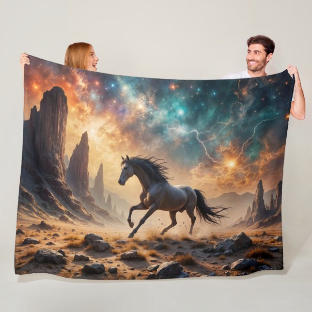 Couverture Polaire Stallion sauvage dans le désert Nebula étoiles la  (En situation)