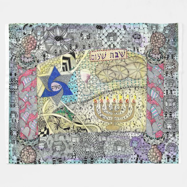 Couverture Polaire Star of David, Shabbat Shalom Blanket (Devant (Horizontal))
