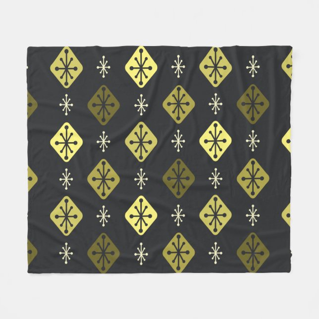 Couverture Polaire Starburts du milieu du siècle Diamants Noir Jaune (Devant (Horizontal))