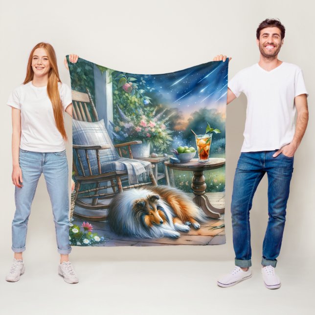 Couverture Polaire Starlit Garden Porch Sheltie Dream (En situation)
