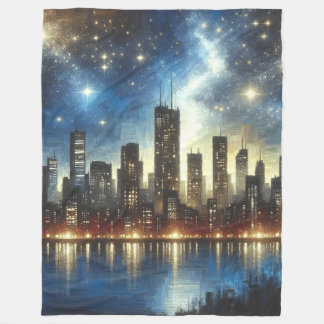 Couverture Polaire "Starry Night Cityscape Reflections"