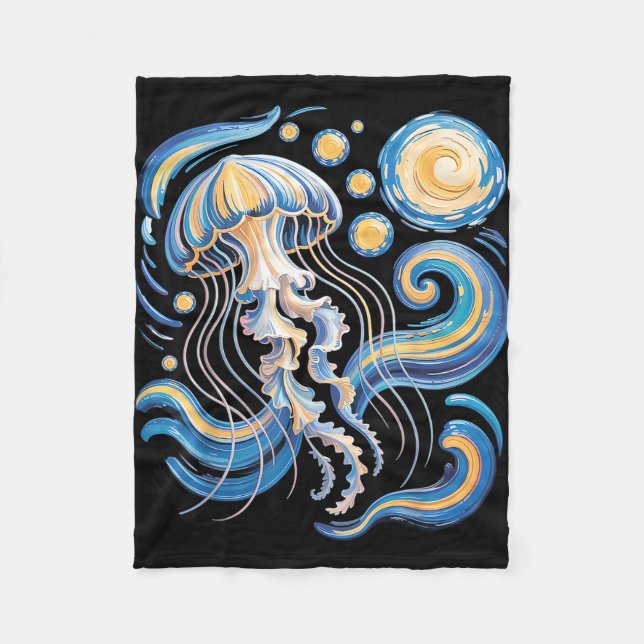 Couverture Polaire Starry night van gogh jellyfish scuba diving surf (Devant)