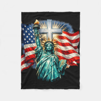 Couverture Polaire Statue de la Liberté avec drapeaux et croix
