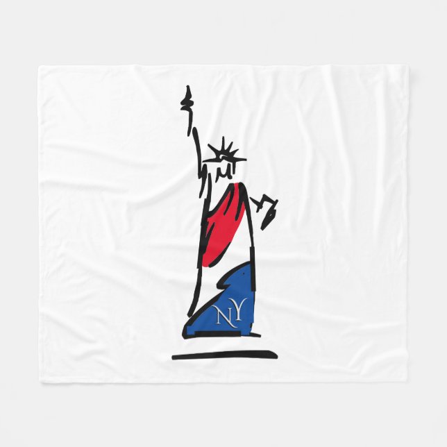 Couverture Polaire Statue de la Liberté NY Rouge Blanc et Bleu (Devant (Horizontal))