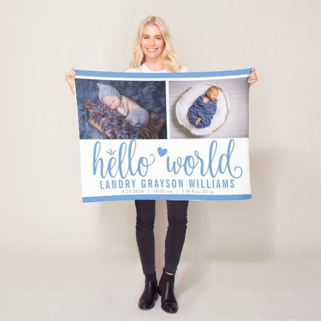 Couverture Polaire Statue de monogramme bleu Hello World pour bébé (En situation)