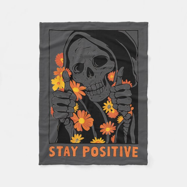 Couverture Polaire Stay Sitive Skeleton Halloween Motivational Funny  (Devant)