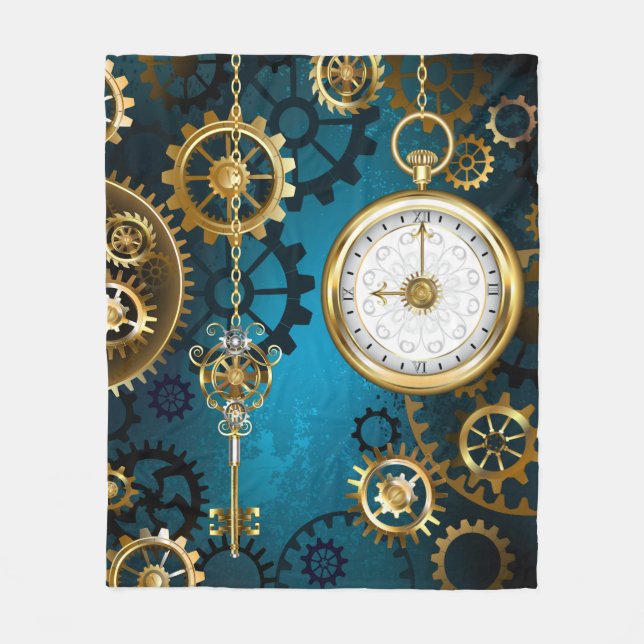 Couverture Polaire Steampunk Arrière - plan turquoise avec Gears (Devant)