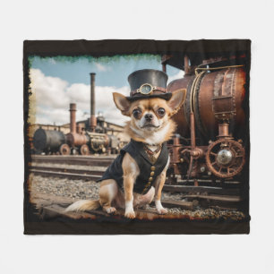 Couverture Polaire Steampunk Chihuahua et train