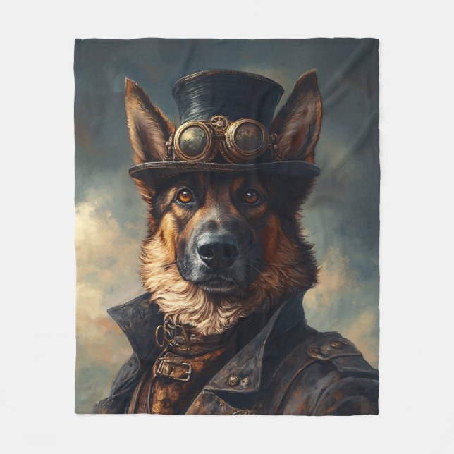 Couverture Polaire Steampunk German Shepherd Dog in Top Hat (Devant)