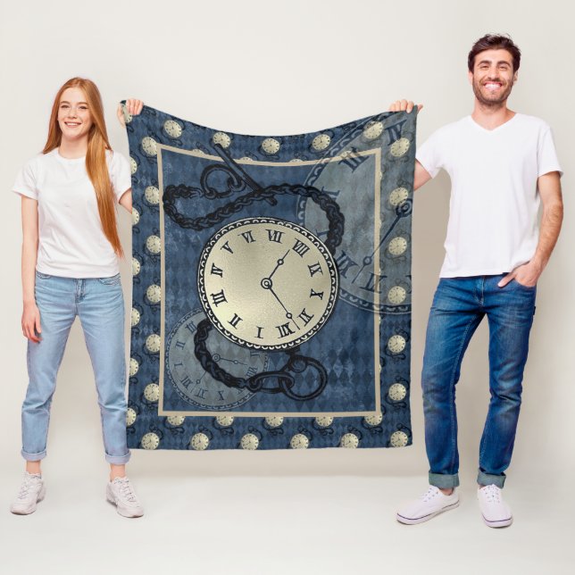 Couverture Polaire Steampunk Horloges & crânes bleu (En situation)