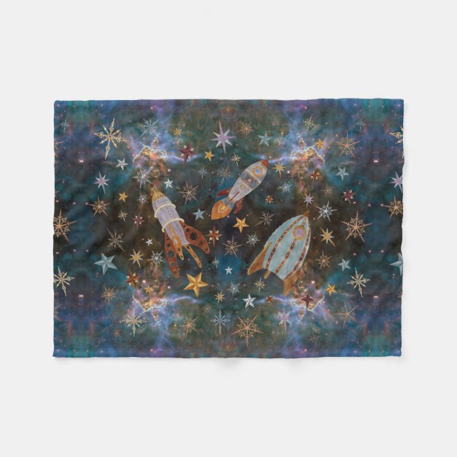 Couverture Polaire Steampunk Rocket en nébuleuse verte (Devant (Horizontal))