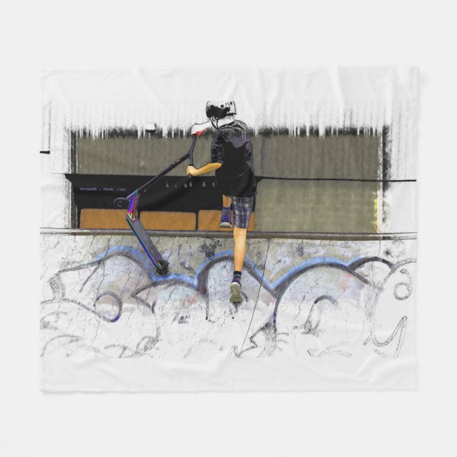 Couverture Polaire Steppin' It - Stunt Scooter Rider Fleece Blanche (Devant (Horizontal))