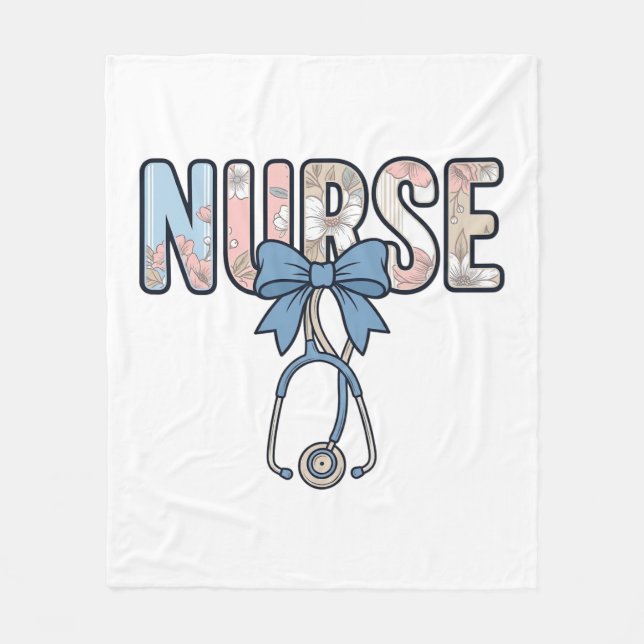 Couverture Polaire Stéthoscope Nurse Bow Floral Vintage (Devant)