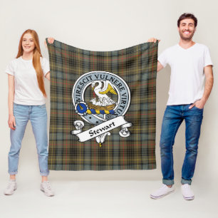 Couverture Polaire Stewart Chasse Clan Patiné Badge Tartan Plaid