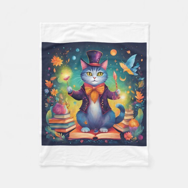Couverture Polaire Sticker pour chat Super Cute Wizard (Devant)