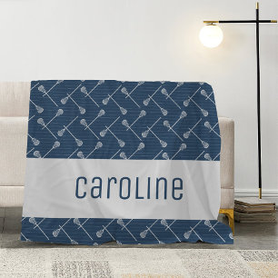 Couverture Polaire Sticks blancs de crosse bleu marine à motifs