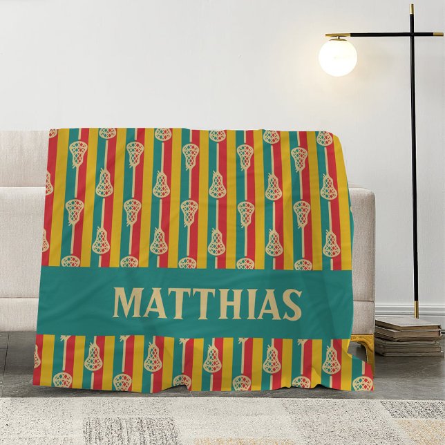 Couverture Polaire Sticks et bandes de crosse rouge et vert rétro (Créateur téléchargé)