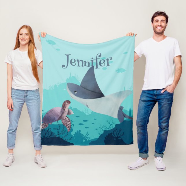 Couverture Polaire Stingray personnalisé et tortue sous la mer (En situation)