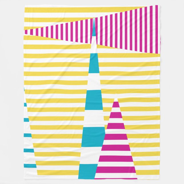 Couverture Polaire Stripes on Stripes - Turquoise, Jaune et Rose (Devant)