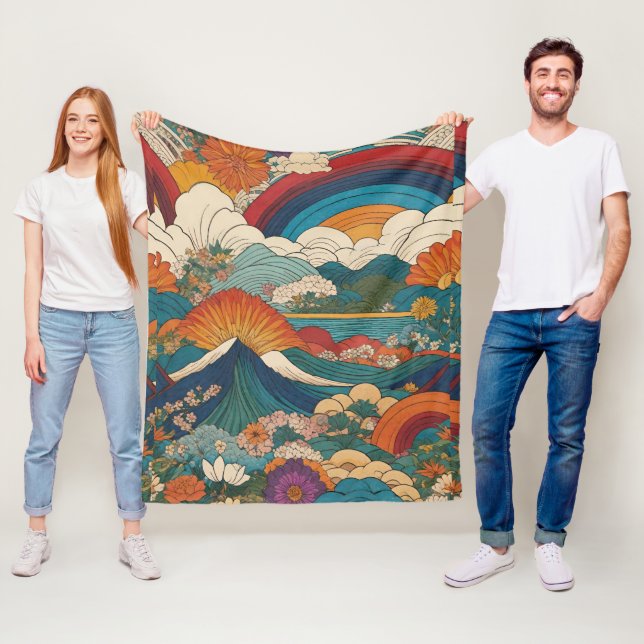 Couverture Polaire Style Art nouveau Mountain Sky Paysage Floral (En situation)