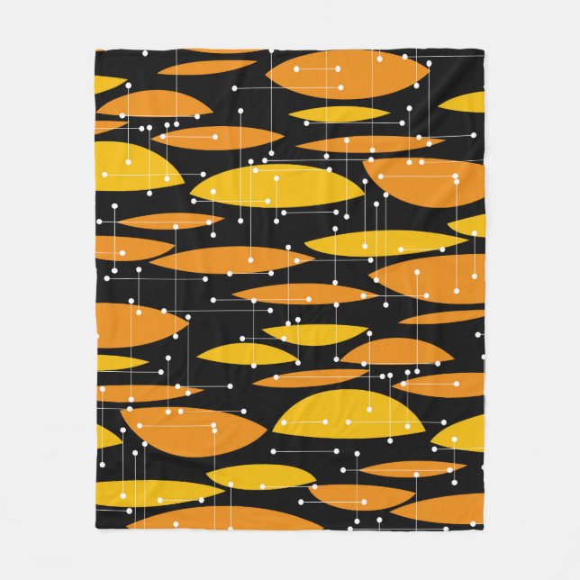 Couverture Polaire Style atomique, motif géométrique noir orange. (Devant)