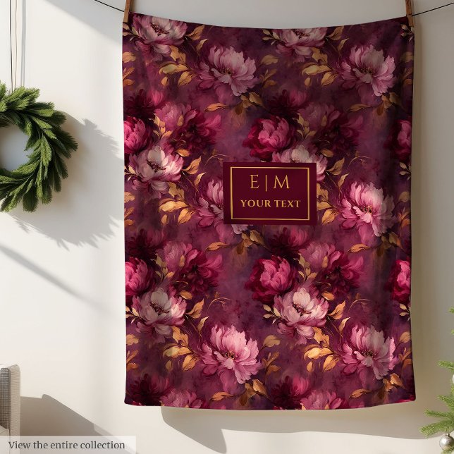 Couverture Polaire Style Boho Blush Burgundy Gold Personnalisé (Stylish Boho Blush Burgundy Gold Personalized Fleece Blanket)