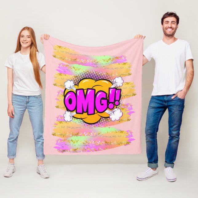 Couverture Polaire Style comique Pop Retro Jaune violet OMG Rainbow F (En situation)