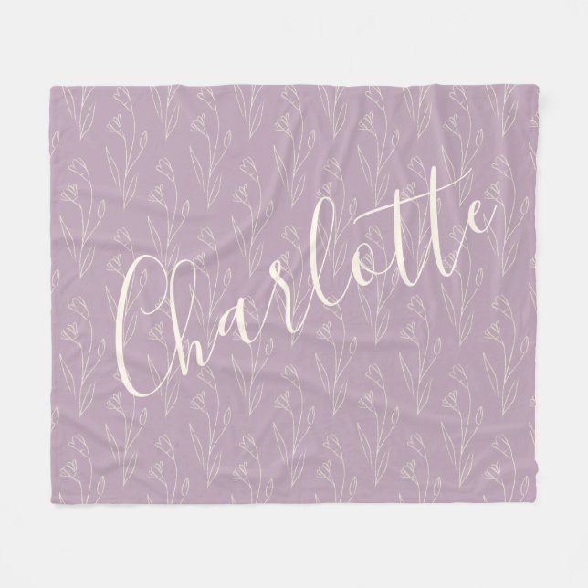 Couverture Polaire Style Floral Line Art Personnalisé Dusty Lilac (Devant (Horizontal))