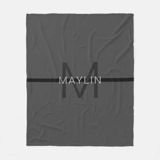 Couverture Polaire Stylé Masculin Gris Foncé Nom & Monogramme  (Devant)