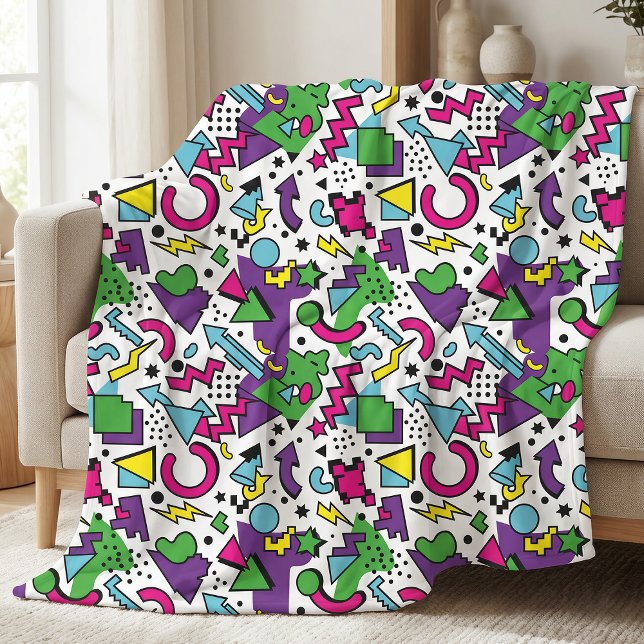 Couverture Polaire Style Memphis Violet Turquoise Vert Rétro 90 (Créateur téléchargé)