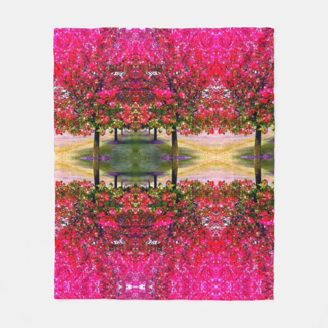 Couverture Polaire Style monet rose paysage d'automne, feuille rose (Devant)