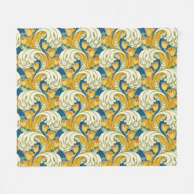 Couverture Polaire Style William Morris Tulp Tissu Floral sarcelle et (Devant (Horizontal))