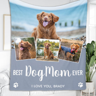 Couverture Polaire Stylish Best Dog Mom Personnalisé 4 Photo Collage