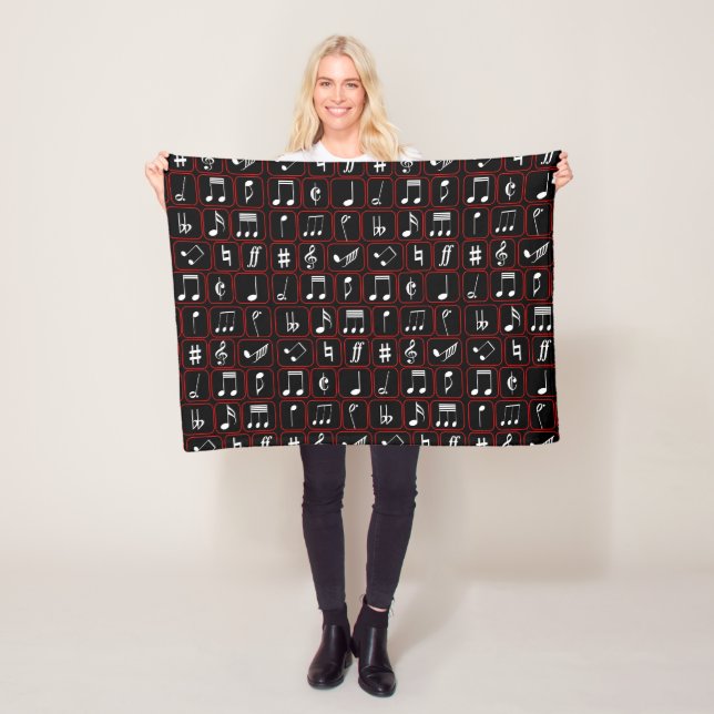 Couverture Polaire Stylish red black and white geometric music notes (En situation)