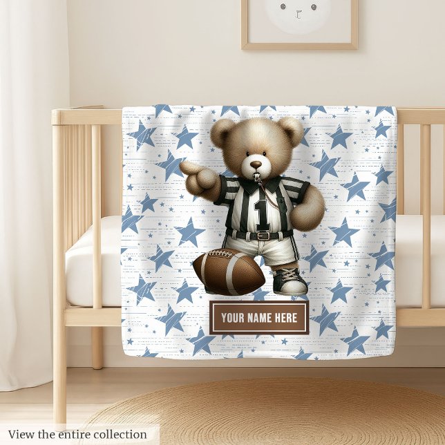 Couverture Polaire Stylo Américain Football Teddy Bear Personnalisé (Soft and cozy American football teddy bear blanket, great personalized boy birthday gift.)