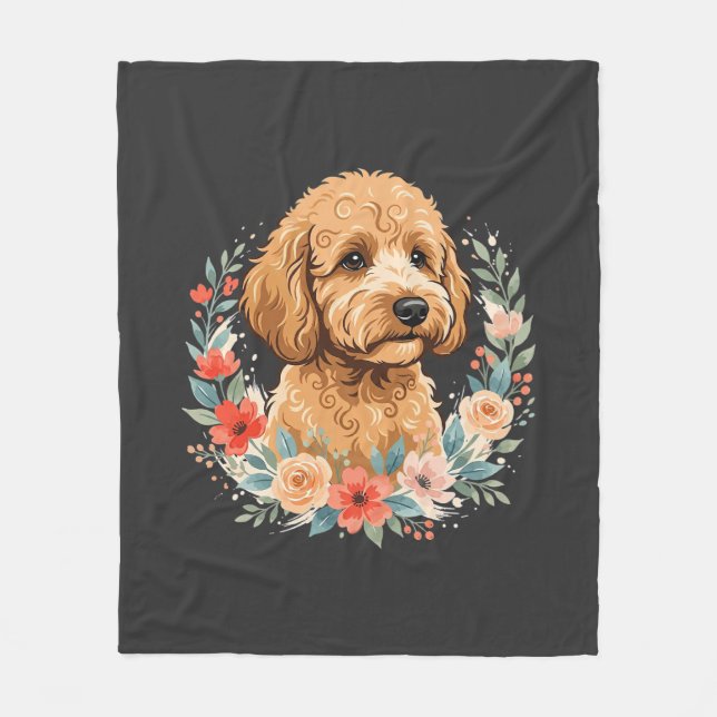Couverture Polaire Sublimation ronde de chien floral (Devant)