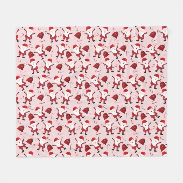 Couverture Polaire Sucre de canne du Père Noël Rouge Motif (Devant (Horizontal))