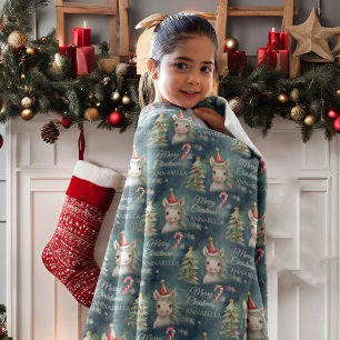 Couverture Polaire Sucre de canne Unicorne de Noël personnalisé